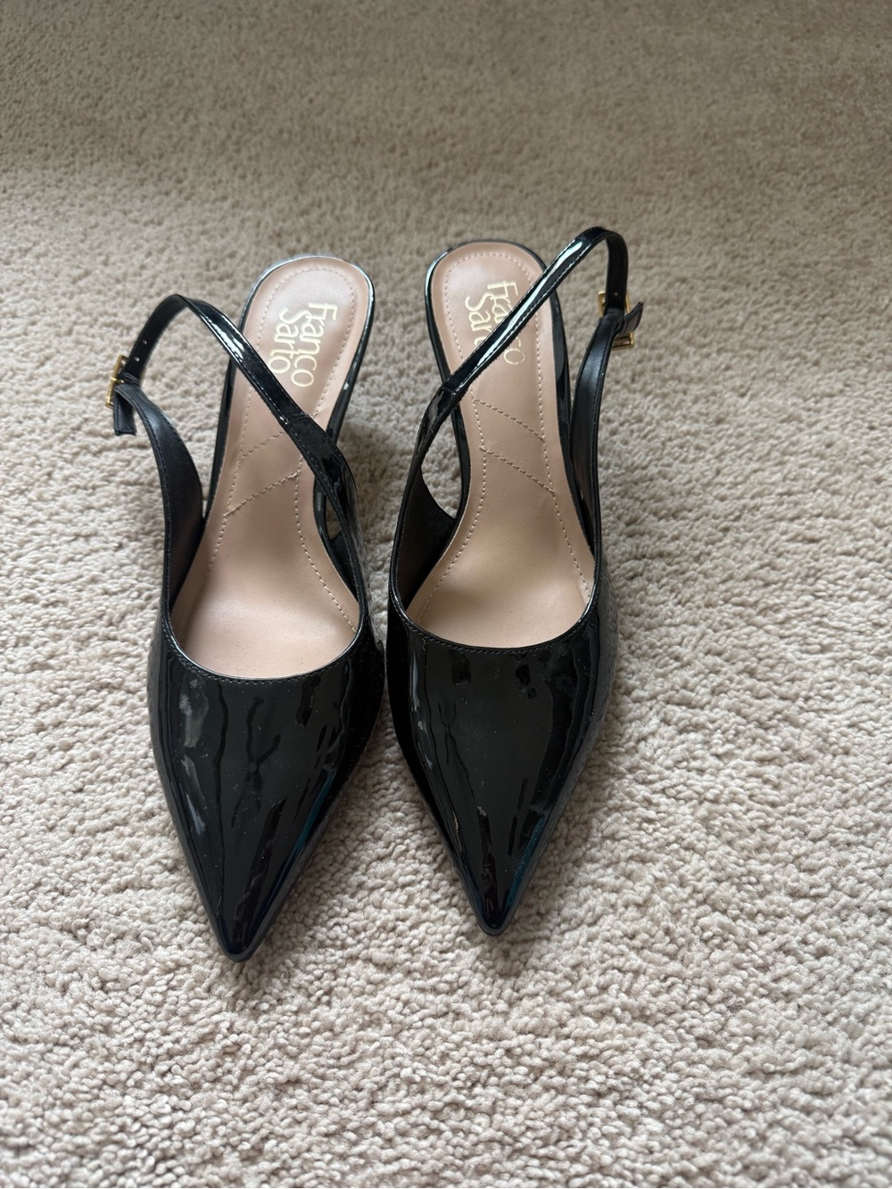 Franco Sarto Black Patent Slingback Pointed Pumps